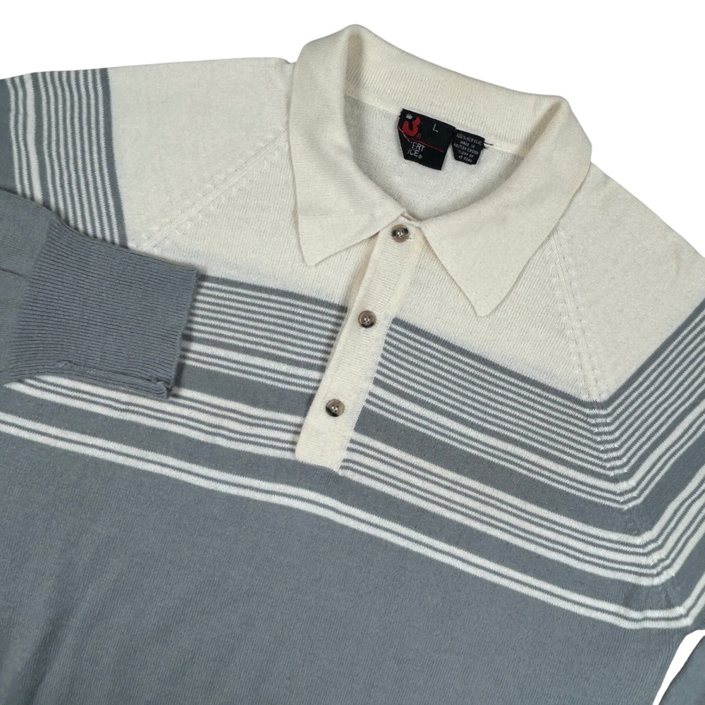 VTG Robert Bruce Polo Sweater Mens Large Gray Cream Vintage Preppy Grandpa Soft